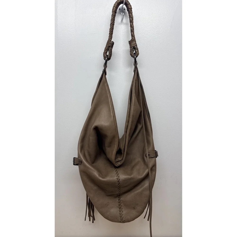 Linea Pelle Vanessa Hobo Shoulder‎ Bag Large Fringe Brown Braided Strap #6